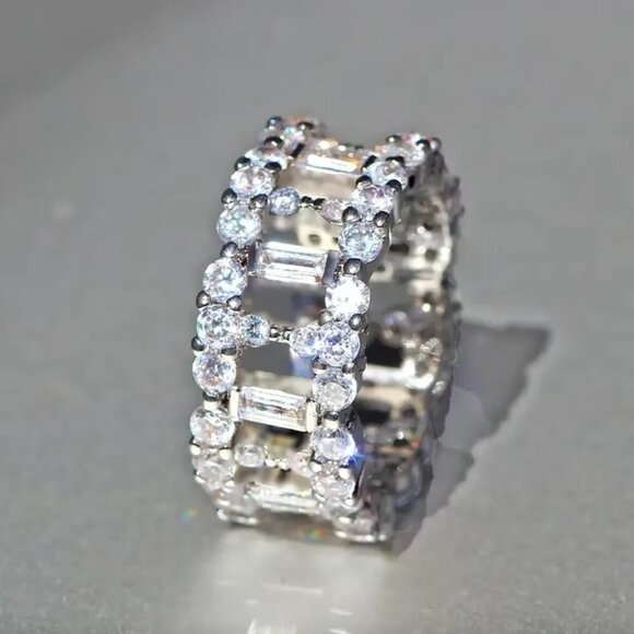 14k White Gold Pave Diamond Eternity Ring Band - Picture 1 of 4